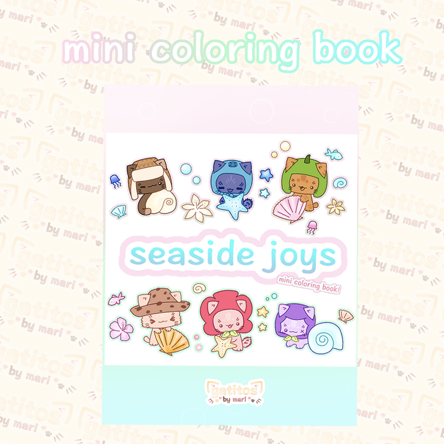 * ˚.🫧༘⋆ seaside joys - mini coloring book - gatitos by mari