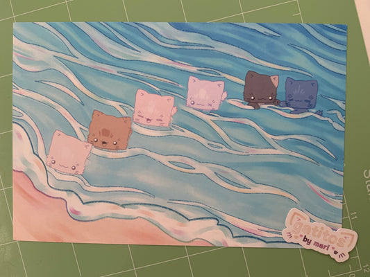* ˚.🫧༘⋆ swimming gatitos - mini print - gatitos by mari