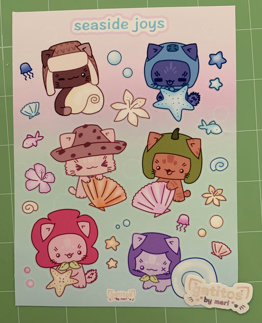 * ˚.🫧༘⋆ seaside joys - sticker sheet - gatitos by mari