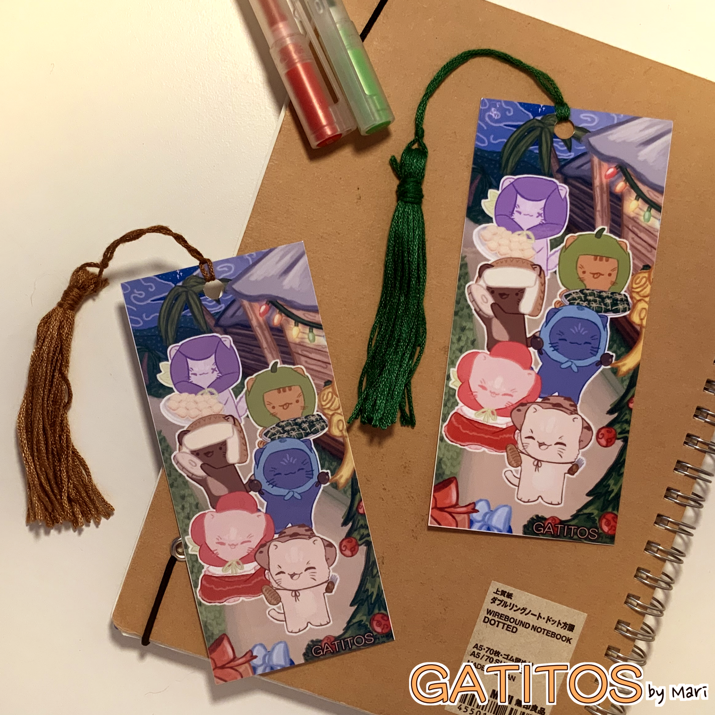 Bookmark with tassel - Winter - Navidad Boricua - Gatitos by Mari - Glossy One-Sided