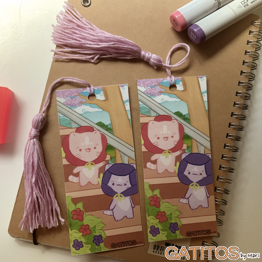 Bookmarks with tassel - Spring - Flor and Tulip - Gatitos by Mari -  Glossy One-Sided