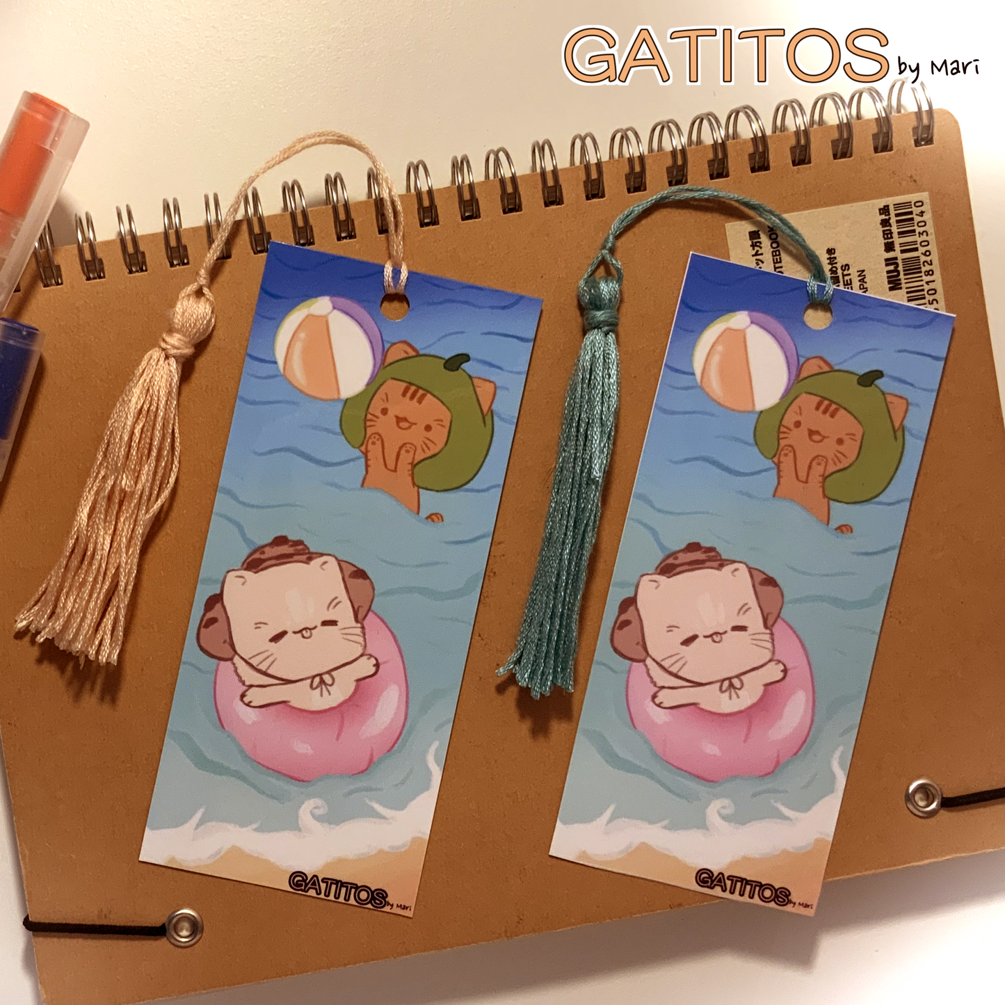 Marcapáginas con borla - Verano - Galletita y Kenepa - Gatitos by Mari - Brillo Una Cara