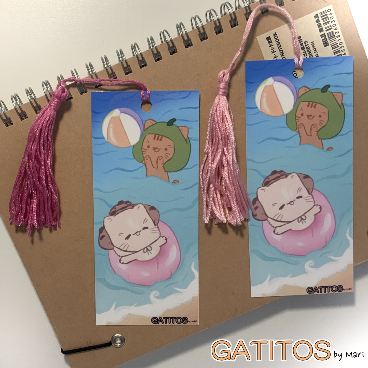 Marcapáginas con borla - Verano - Galletita y Kenepa - Gatitos by Mari - Brillo Una Cara