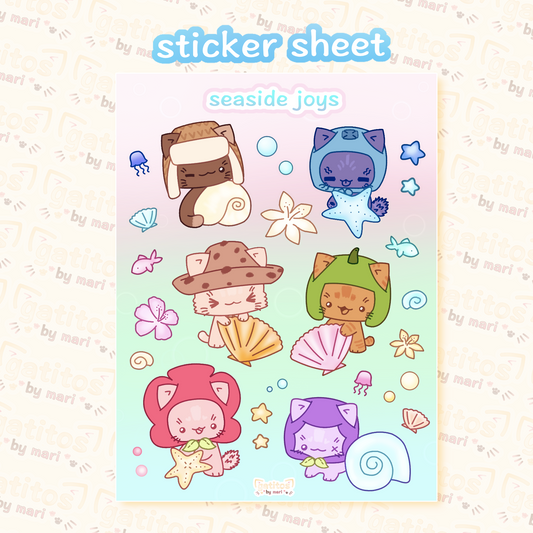 * ˚.🫧༘⋆ seaside joys - sticker sheet - gatitos by mari