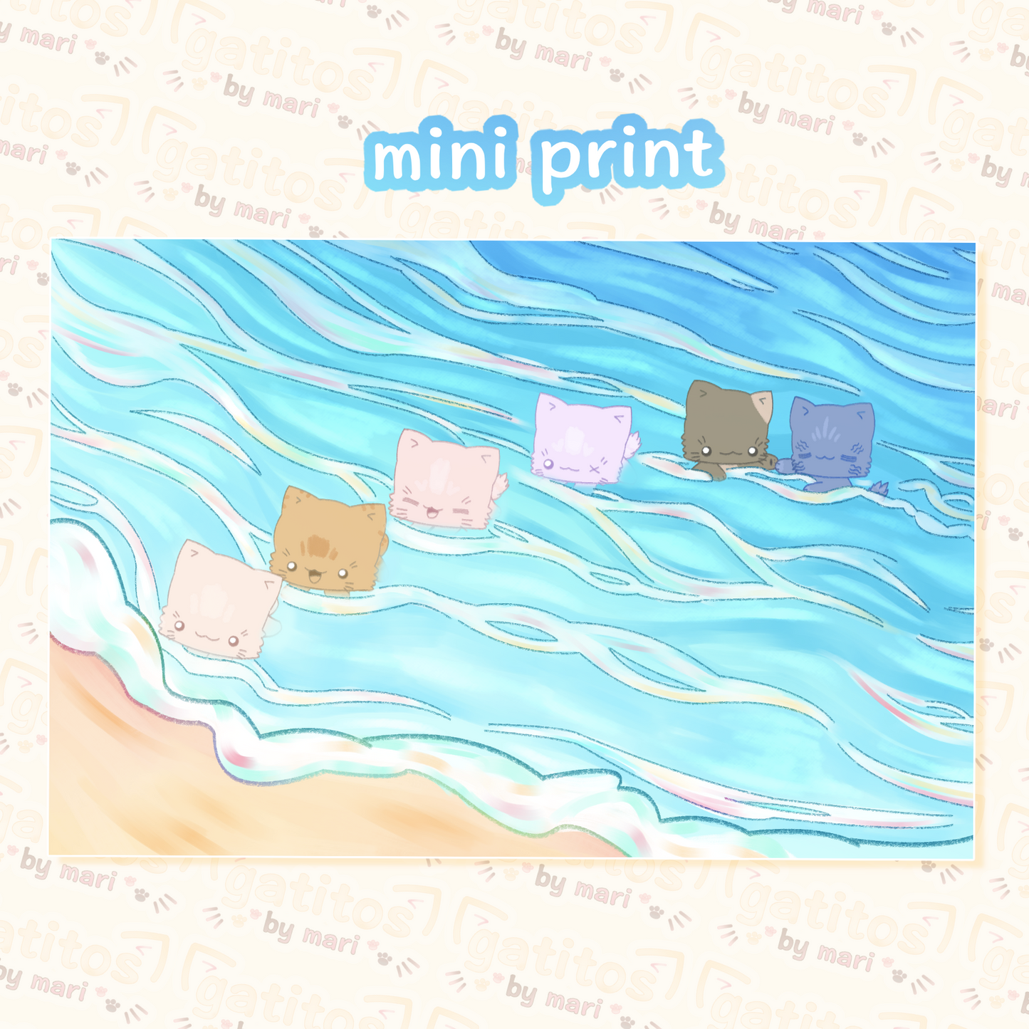 * ˚.🫧༘⋆ swimming gatitos - mini print - gatitos by mari